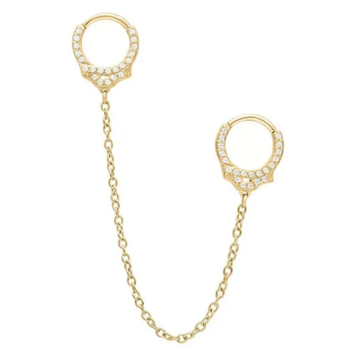 Gold glitter cuffs with chain 1.2mm